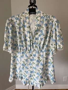 Scarlet Darkness Blue Rose Cottagecore Lace-Up Corset Back Blouse Top Whimsigoth